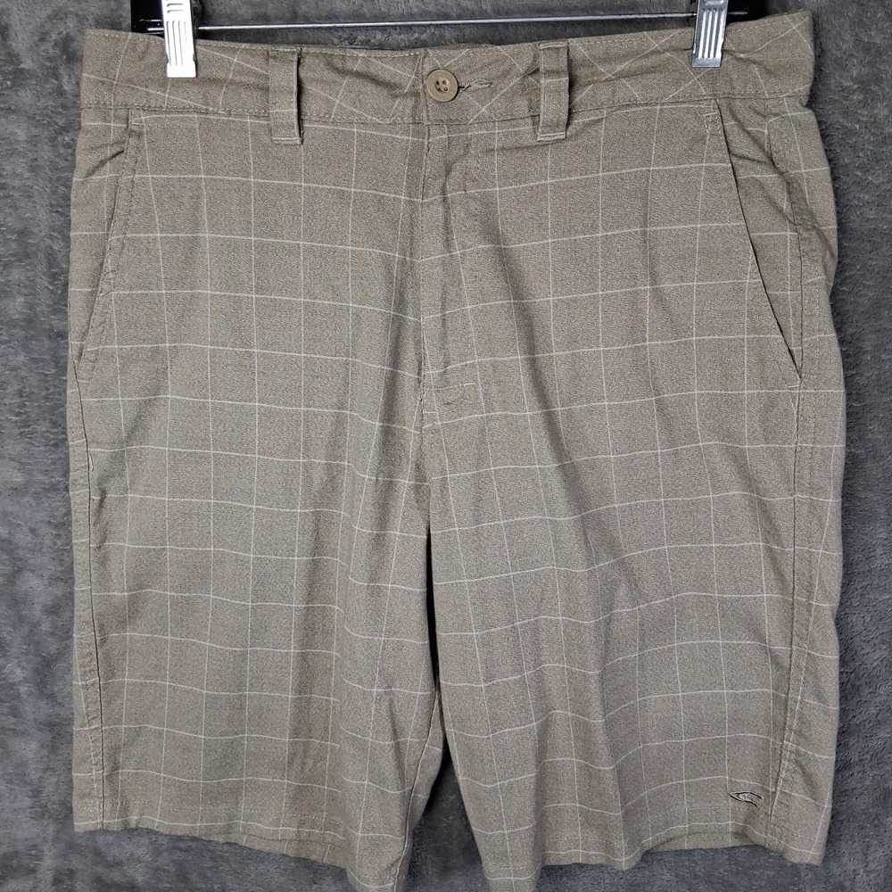 Oneill Hybrid Shorts Men Size 32 X 9 Khaki Windowpane Plaid Preppy Style